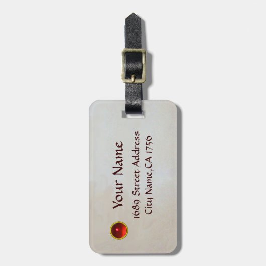 Étiquette À Bagage EXCALIBUR Détail, rouge violet bleu monogramme (Devant Vertical)