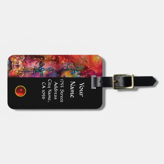 Étiquette À Bagage EXCALIBUR ROUGE RUBY MONOGRAMME violet bleu (Devant horizontal)