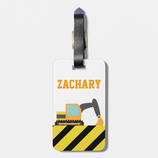 Étiquette À Bagage Excavatrice orange, véhicules de construction, (Dos Vertical)