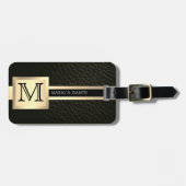 Étiquette À Bagage Executive Black Leather & Gold Metal monogrammed (Devant horizontal)