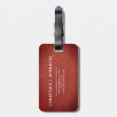 Étiquette À Bagage Executive Red Leather & Silver Metal monogrammed (Dos Vertical)
