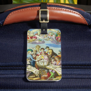 Étiquette À Bagage Explorateurs vintages avec carte du monde antique,