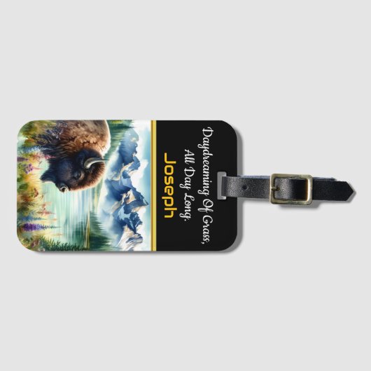 Étiquette À Bagage Explorer le paysage serein avec les bisons d'Améri (Devant Horizontal)