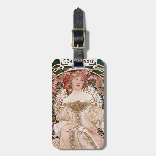 Étiquette À Bagage F. Champenois Imprimeur-Editeur d'Alphonse Mucha (Devant Vertical)