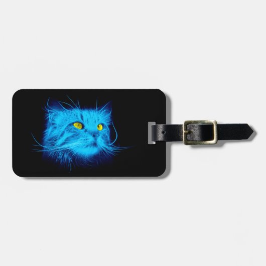 Étiquette À Bagage Face de chat bleu (Devant horizontal)