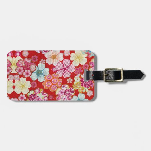 Étiquette À Bagage Falln Crimson Floral Chirimen (Devant horizontal)
