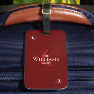 Étiquette À Bagage Famille Monogrammé Rouge foncé