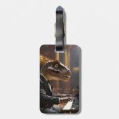 Étiquette À Bagage Fantasy Cute T-rex Playing Piano (Dos Vertical)