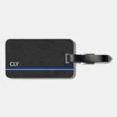 Étiquette À Bagage Faux Black Leather Monogram Blue Bar (Dos horizontal)