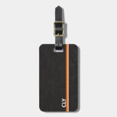 Étiquette À Bagage Faux Black Leather Monogram Orange Bar (Devant Vertical)