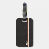 Étiquette À Bagage Faux Black Leather Monogram Orange Bar (Dos Vertical)