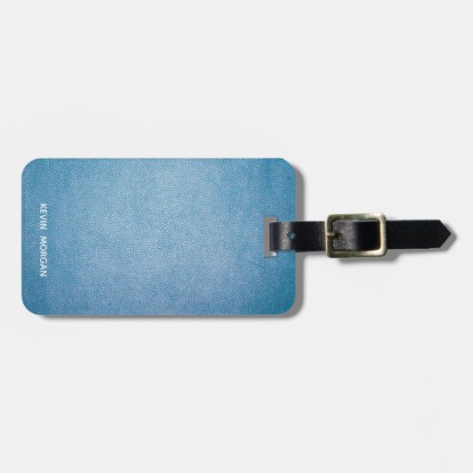 Étiquette À Bagage Faux Cuir Texture bleu personnalisé design (Devant horizontal)
