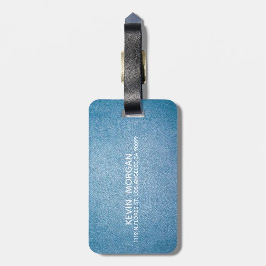 Étiquette À Bagage Faux Cuir Texture bleu personnalisé design (Dos Vertical)