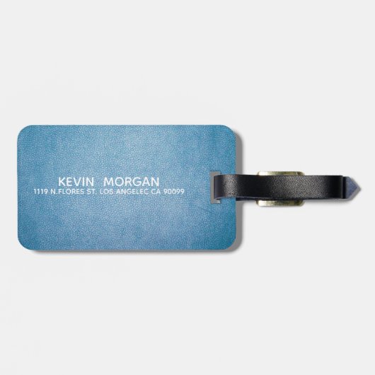 Étiquette À Bagage Faux Cuir Texture bleu personnalisé design (Dos horizontal)