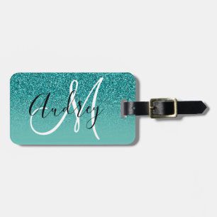 Étiquette À Bagage Faux Glitter sarcelle Ombré Monogramme Personnalis