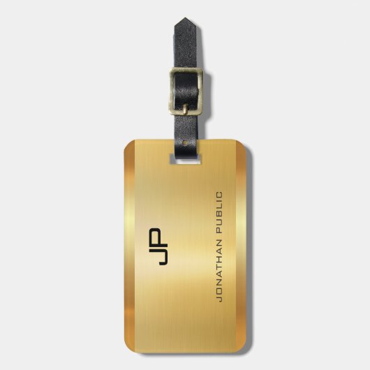 Étiquette À Bagage Faux Gold Elegant Moderne Monogram Modèle (Devant Vertical)