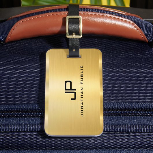 Étiquette À Bagage Faux Gold Glamor Modèle Moderne Monogramme (Insitu Rectoal 2)