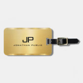 Étiquette À Bagage Faux Gold Glamor Modèle Moderne Monogramme (Devant horizontal)