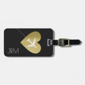 Étiquette À Bagage Faux Gold Heart Love Avion Tavel (Devant horizontal)