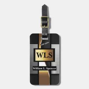 Étiquette À Bagage Faux Métal Or Noir Gris Monogramme