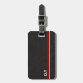 Étiquette À Bagage Faux Noir Cuir Monogramme Rouge foncé Barre (Devant Vertical)