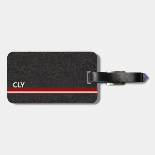 Étiquette À Bagage Faux Noir Cuir Monogramme Rouge foncé Barre (Dos horizontal)