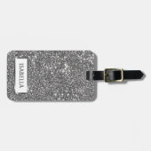Étiquette À Bagage Faux Parties scintillant en argent Texture Look & (Devant horizontal)