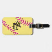 Étiquette À Bagage Faux points de suture de softball scintillant rose (Devant horizontal)