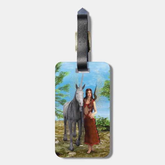 Étiquette À Bagage Fée et licorne (Dos Vertical)