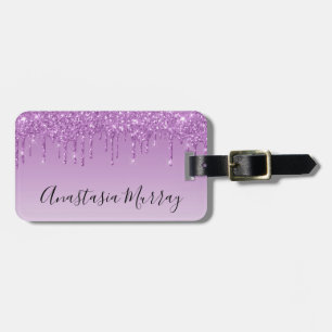 Étiquette À Bagage Féminin & Glamour Lilas Violet Paillettes Coulante