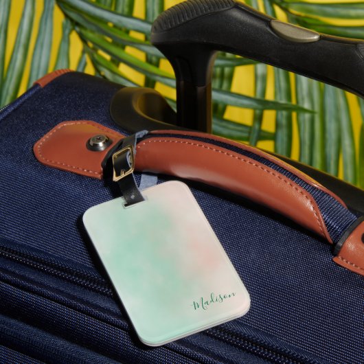 Étiquette À Bagage Féminin Rose Pastel Vert Dégradé Script (Insitu Rectoal 1)