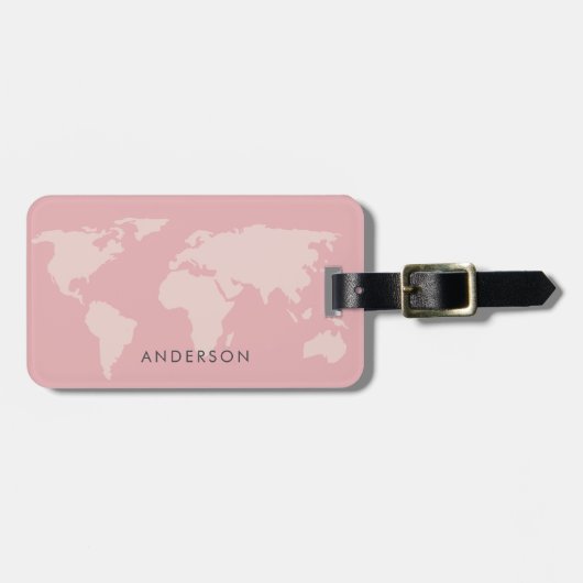 ÉTIQUETTE À BAGAGE FEMININE GIRLY BLUSH ROSE ROSE GOLD WORLD MAP (Devant horizontal)
