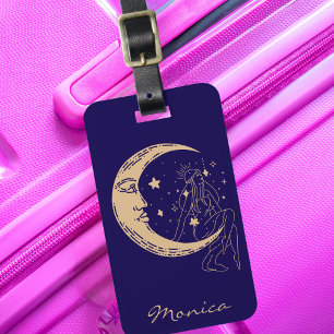 Étiquette À Bagage Femme céleste lune & étoiles,boho,élégant or