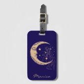 Étiquette À Bagage Femme céleste lune & étoiles, boho, or élégant (Devant Vertical)