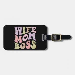 Étiquette À Bagage Femme Maman Boss Retro Super Fête des mères Noir