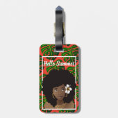 Étiquette À Bagage Femme noire, Bonjour été, Feuilles tropicaux, Roug (Dos Vertical)