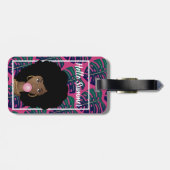 Étiquette À Bagage Femme noire, Bonjour Été, Feuilles verts, Rose cha (Dos horizontal)