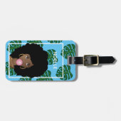 Étiquette À Bagage Femme noire, Bubblegum, Feuilles tropicaux, Bleu (Devant horizontal)