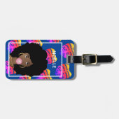 Étiquette À Bagage Femme noire, Bubblegum, Feuilles tropicaux, Bleu m (Devant horizontal)