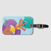 Étiquette À Bagage Femme noire dans la piscine (Devant Horizontal)