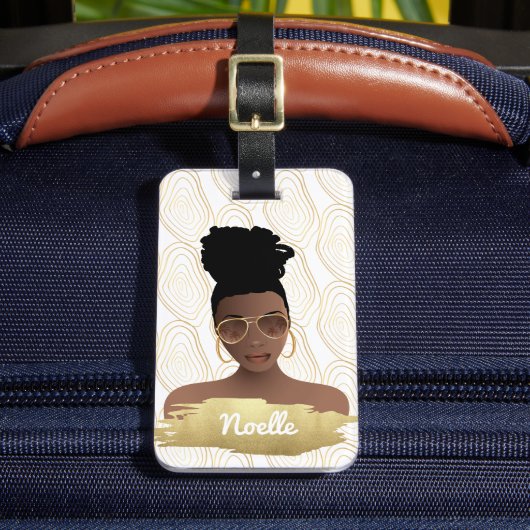 Étiquette À Bagage Femme noire, Forme Abstraite or, Blanc (Insitu Rectoal 2)