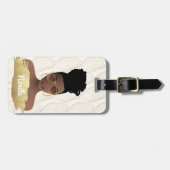 Étiquette À Bagage Femme noire, Forme Abstraite or, Blanc (Devant horizontal)