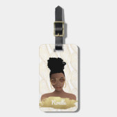 Étiquette À Bagage Femme noire, Forme Abstraite or, Blanc (Devant Vertical)