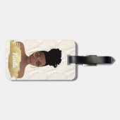 Étiquette À Bagage Femme noire, Forme Abstraite or, Blanc (Dos horizontal)