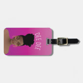 Étiquette À Bagage Femme noire, Nuances d'or & High Bun, Rose chaud (Devant horizontal)