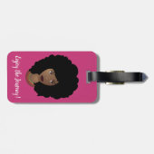 Étiquette À Bagage Femme noire, Profitez du voyage, rose & blanc (Dos horizontal)