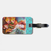 ÉTIQUETTE À BAGAGE FEMME ROMANTIQUE AVEC PEACOCK FEATHER DAMASK MONOG (Dos horizontal)