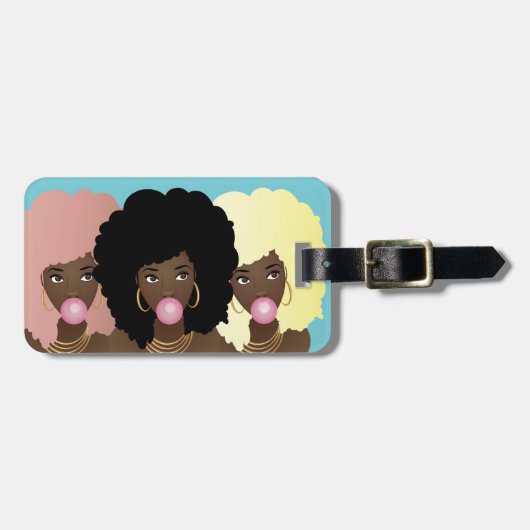 Étiquette À Bagage Femmes noires amis, Bubblegum, Cheveux naturels, B (Devant horizontal)