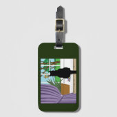 Étiquette À Bagage Fenêtre Chat noir regardant dehors (Devant Vertical)