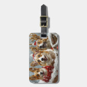 Étiquette À Bagage Festive de Noël de Chien de Corgi (Devant Vertical)